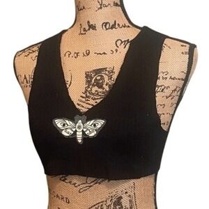 UPCYCLED Auva Creations Cropped Cut & Distressed V-Neck Patchwork Butterfly Grap